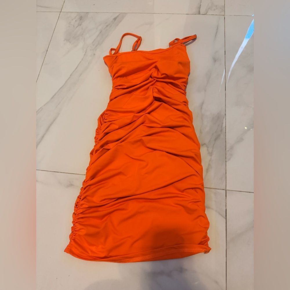 Orange Ruched Dress #2 - Picture 3 of 5